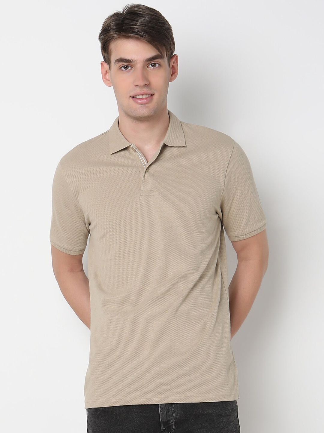 

R&B Men Polo Collar T-shirt, Beige