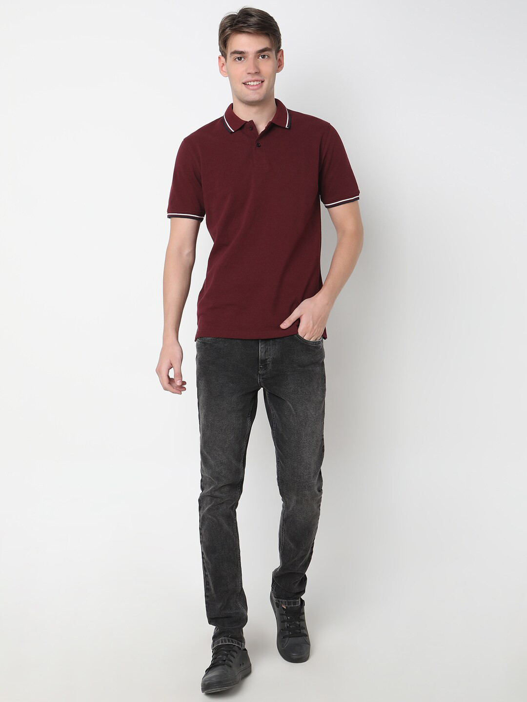 

R&B Men Polo Collar T-shirt, Burgundy