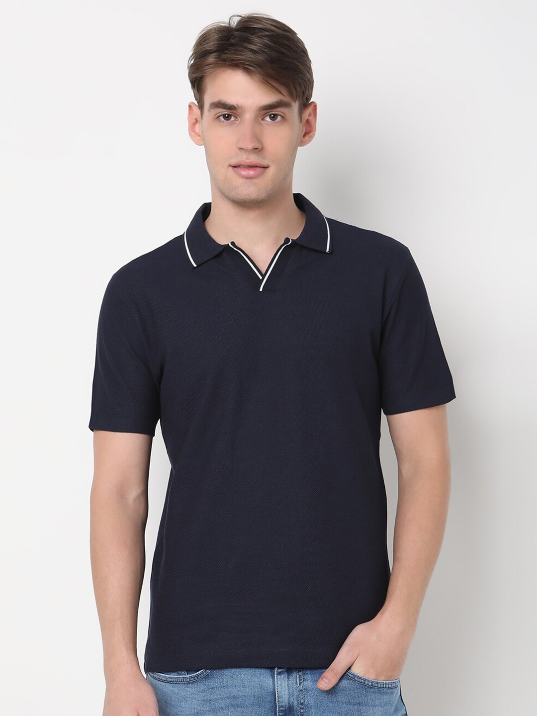 

R&B Men Polo Collar Indigo T-shirt, Navy blue