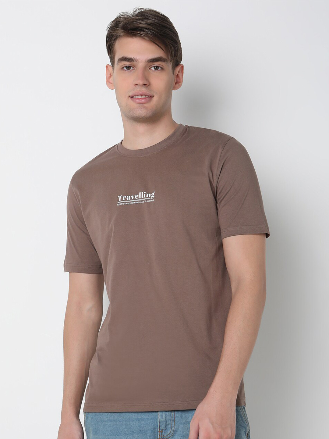 

R&B Men Typography Printed T-shirt, Brown