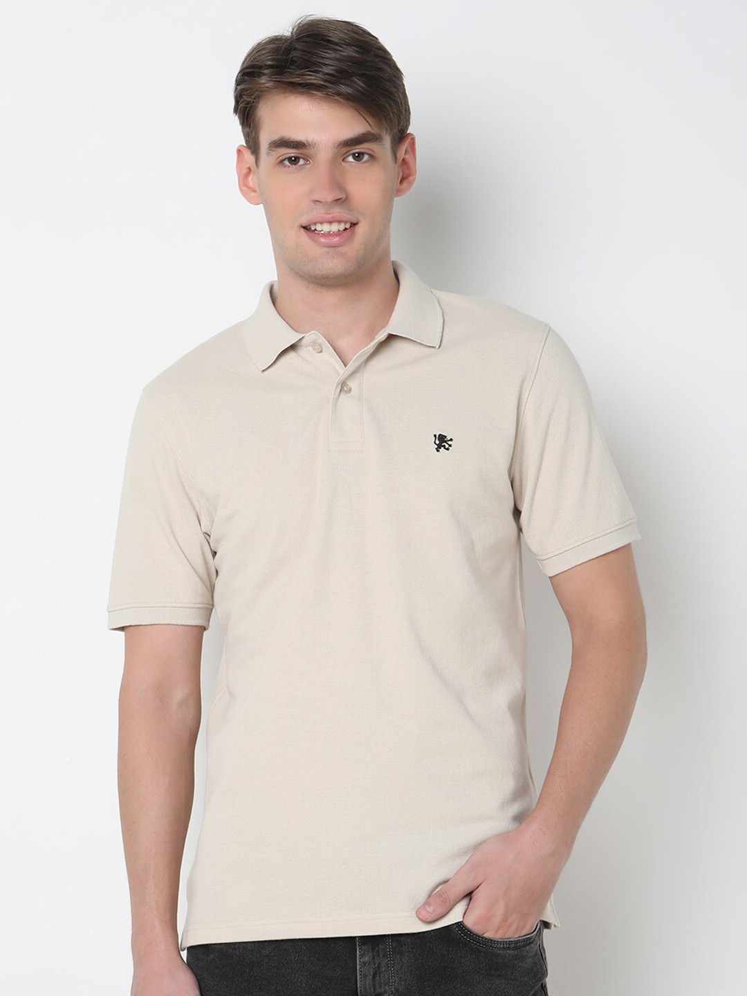 

R&B Men Polo Collar T-shirt, Beige