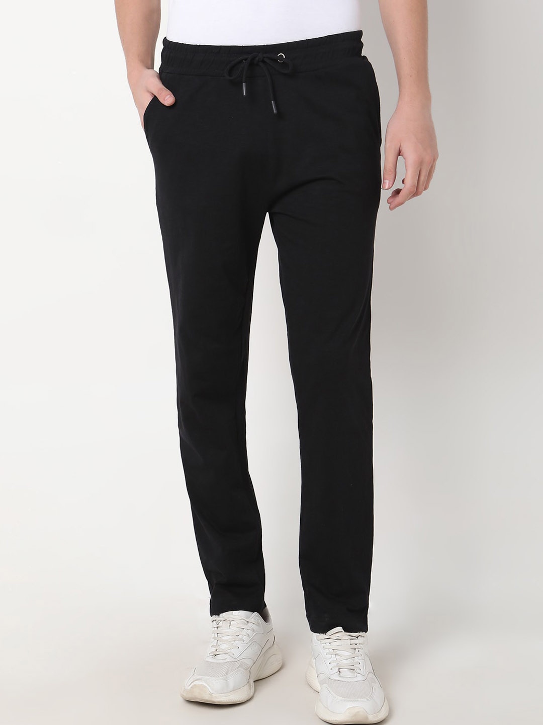 

R&B Men Regular Fit Mid-Rise Cotton Joggers Trousers, Black
