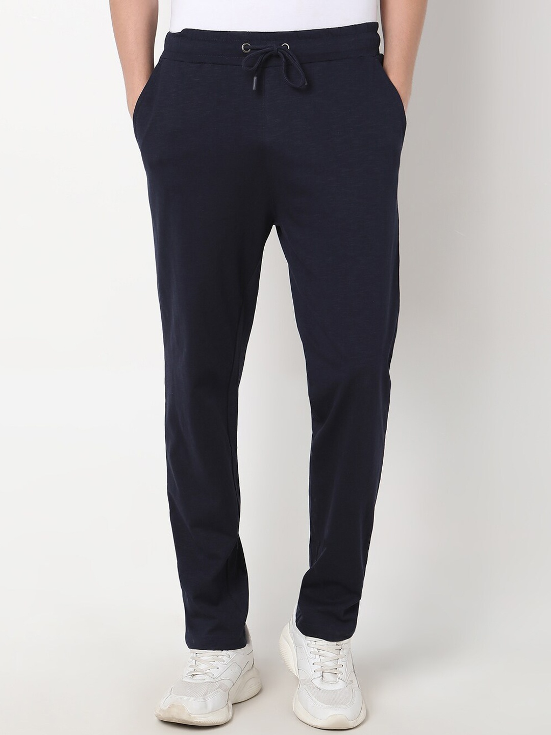 

R&B Men Mid-Rise Cotton Regular Trousers, Blue