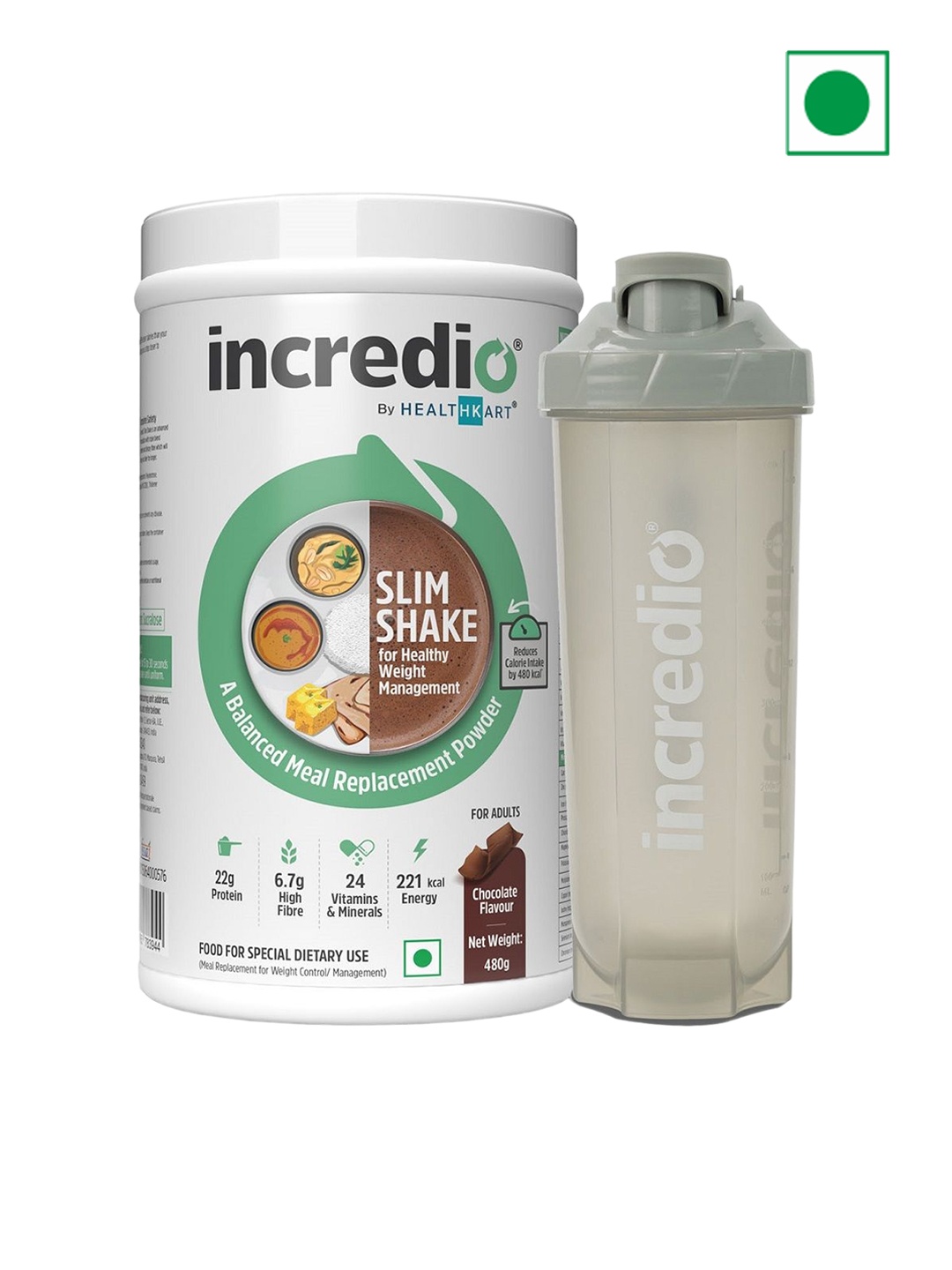 

INCREDIO Meal Replacement Slim Shake With Shaker - 480 gm - 600 ml- Chocolate, Brown