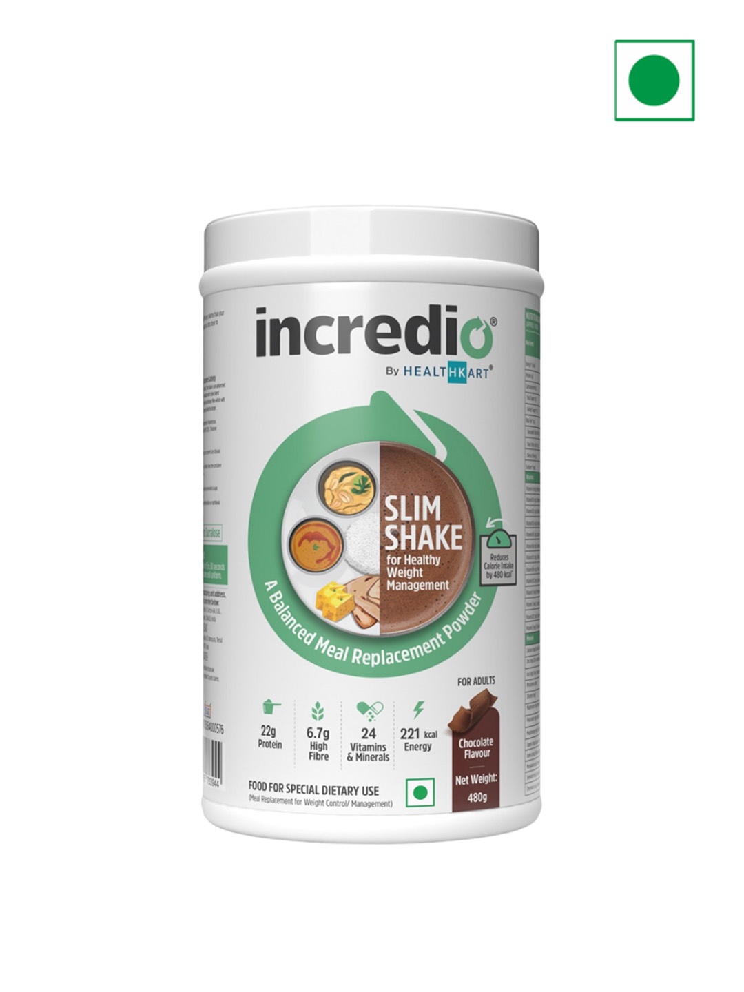 

INCREDIO Chocolate Flavour Slim Shake for Healthy Weight Management - 480g, White
