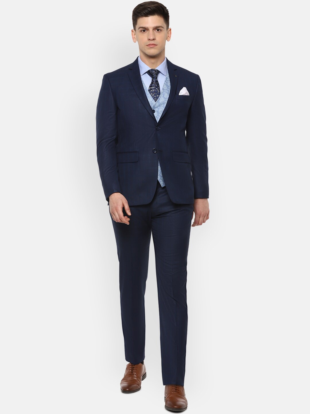 

Louis Philippe Men Slim Fit Formal Three Piece Suit, Navy blue