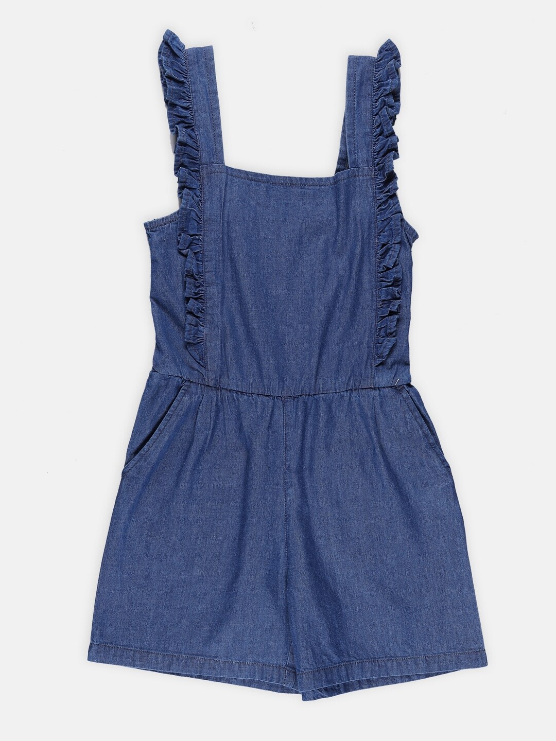 

SPYBY Girls Sleeveless Cotton Denim Playsuit, Blue