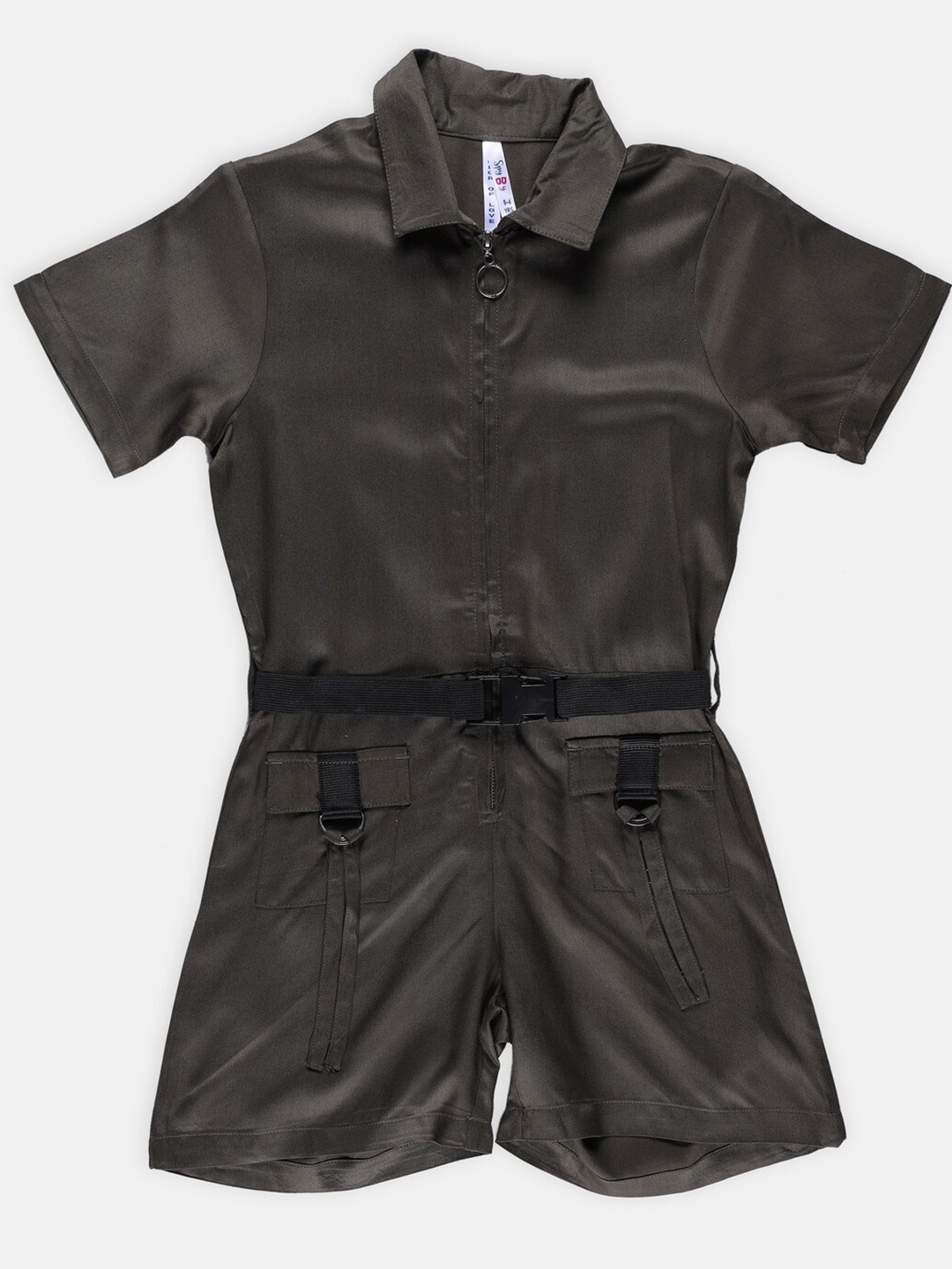 

SPYBY Girls Shirt Collar Cotton Playsuit, Olive