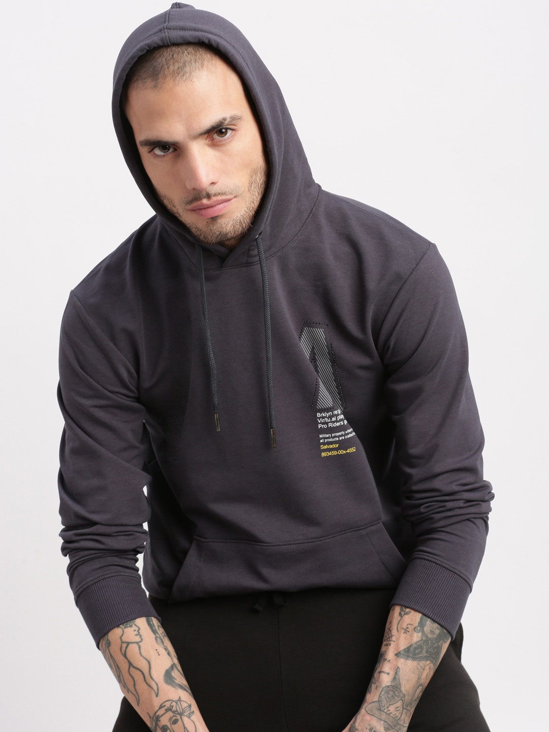 

SHOWOFF Typography Printed Cotton Terry Hood Pullover Sweatshirt, Grey