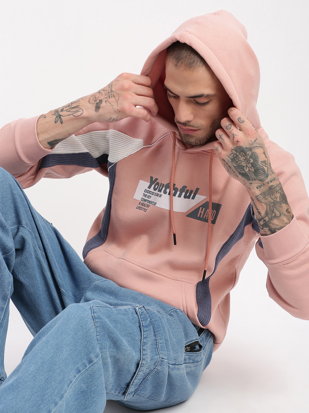 

SHOWOFF Typography Printed Cotton Terry Hood Pullover Sweatshirt, Peach