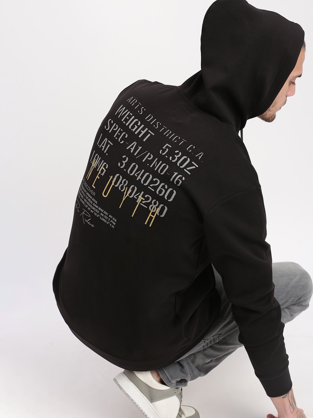 

SHOWOFF Typography Printed Hooded Pullover, Black