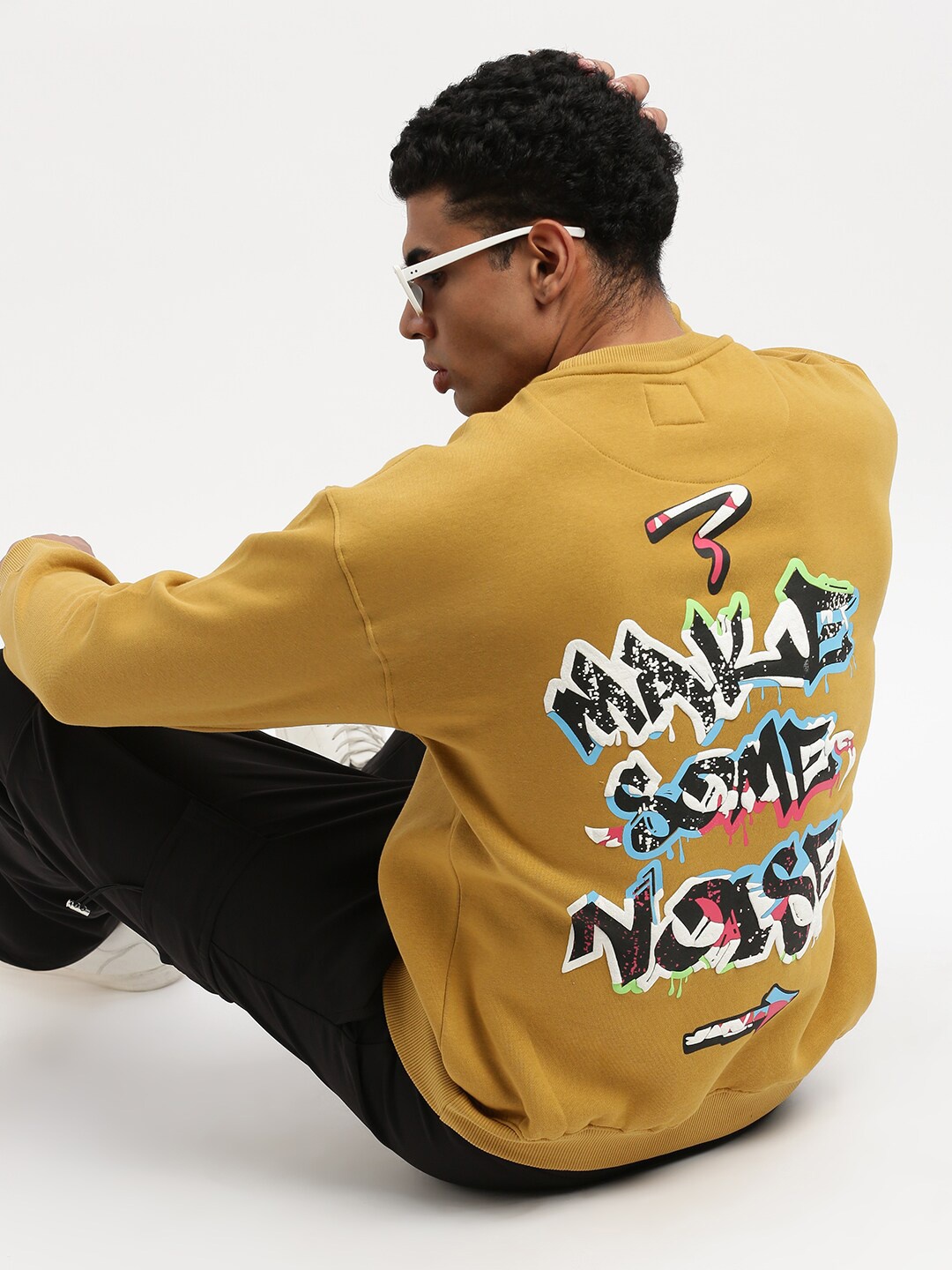

SHOWOFF Typography Printed Cotton Pullover, Mustard
