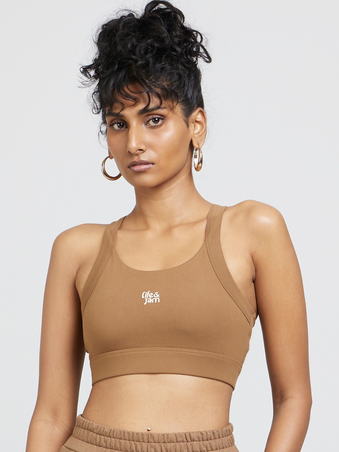 

LIFE & JAM Full Coverage Removable Padding Workout Bra-Moisture Wicking, Brown