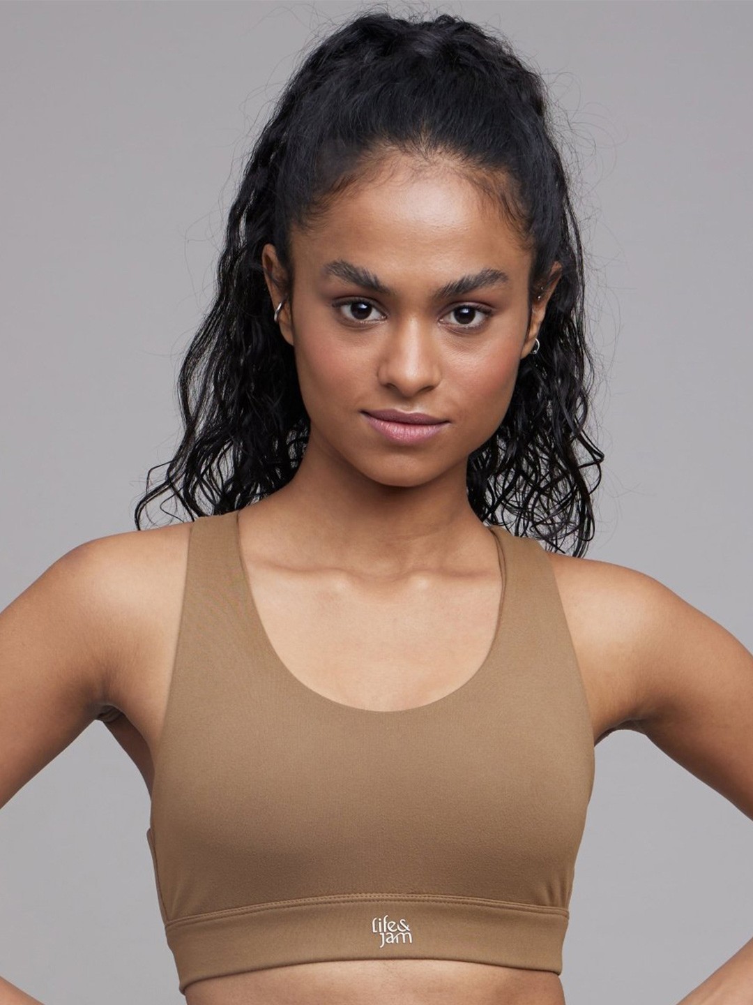 

LIFE & JAM Full Coverage Workout Bra with Moisture Wicking, Brown