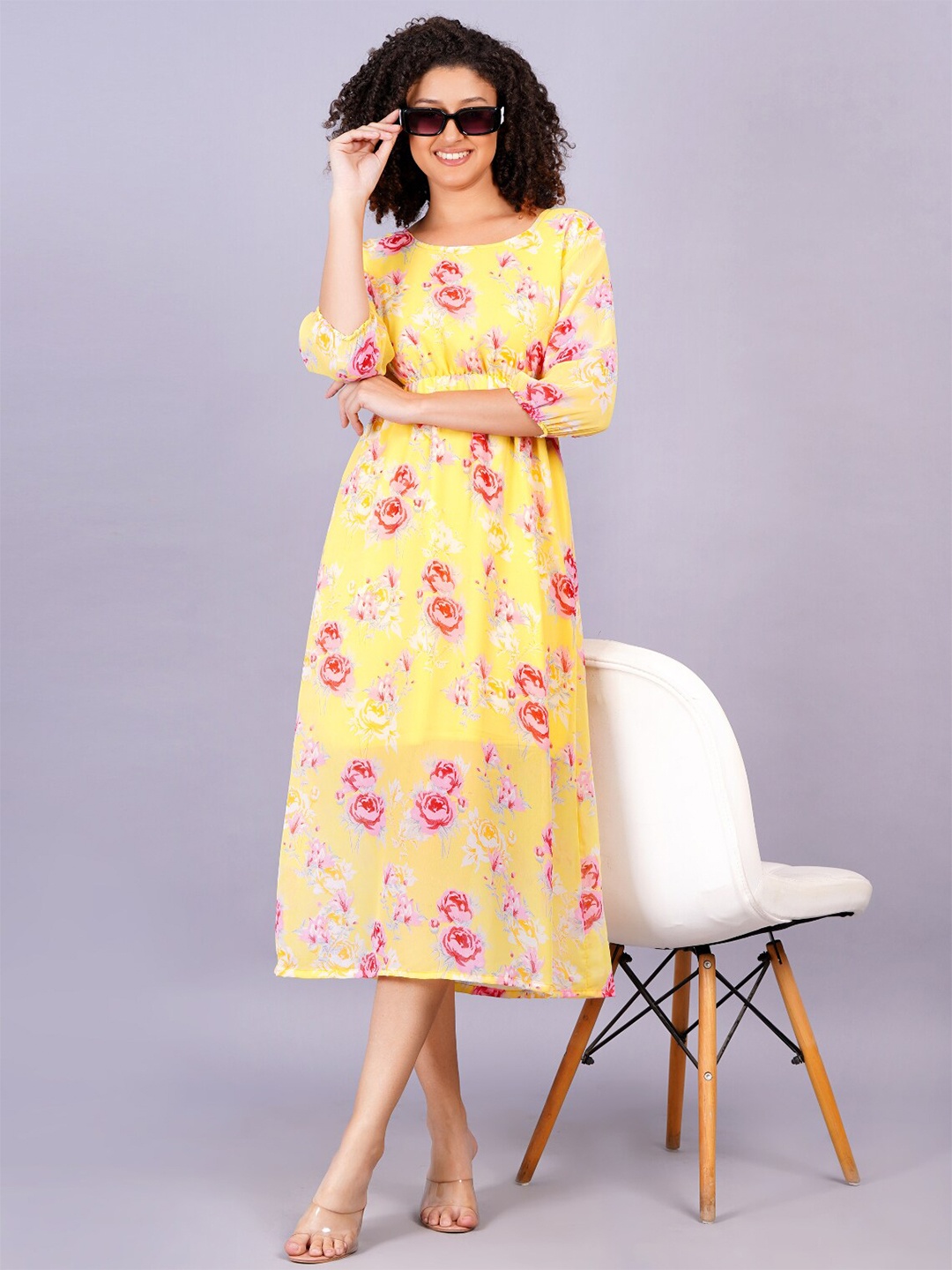 

JC4U Floral Printed Fit & Flare Midi Dress, Yellow