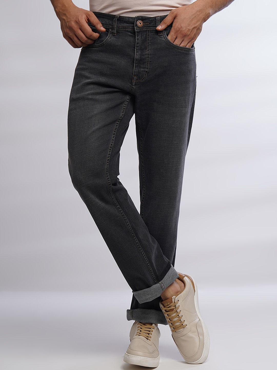 

Greenfibre Men Straight Fit Washed Clean Look Cotton Jeans, Grey