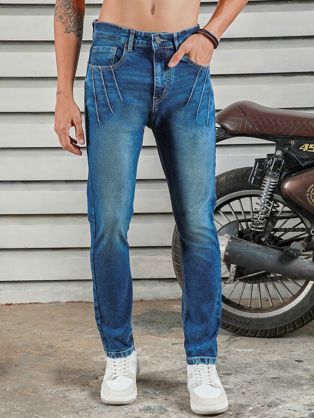 

High Star Men Straight Tappered Fit Heavy Fade Cotton Jeans, Blue