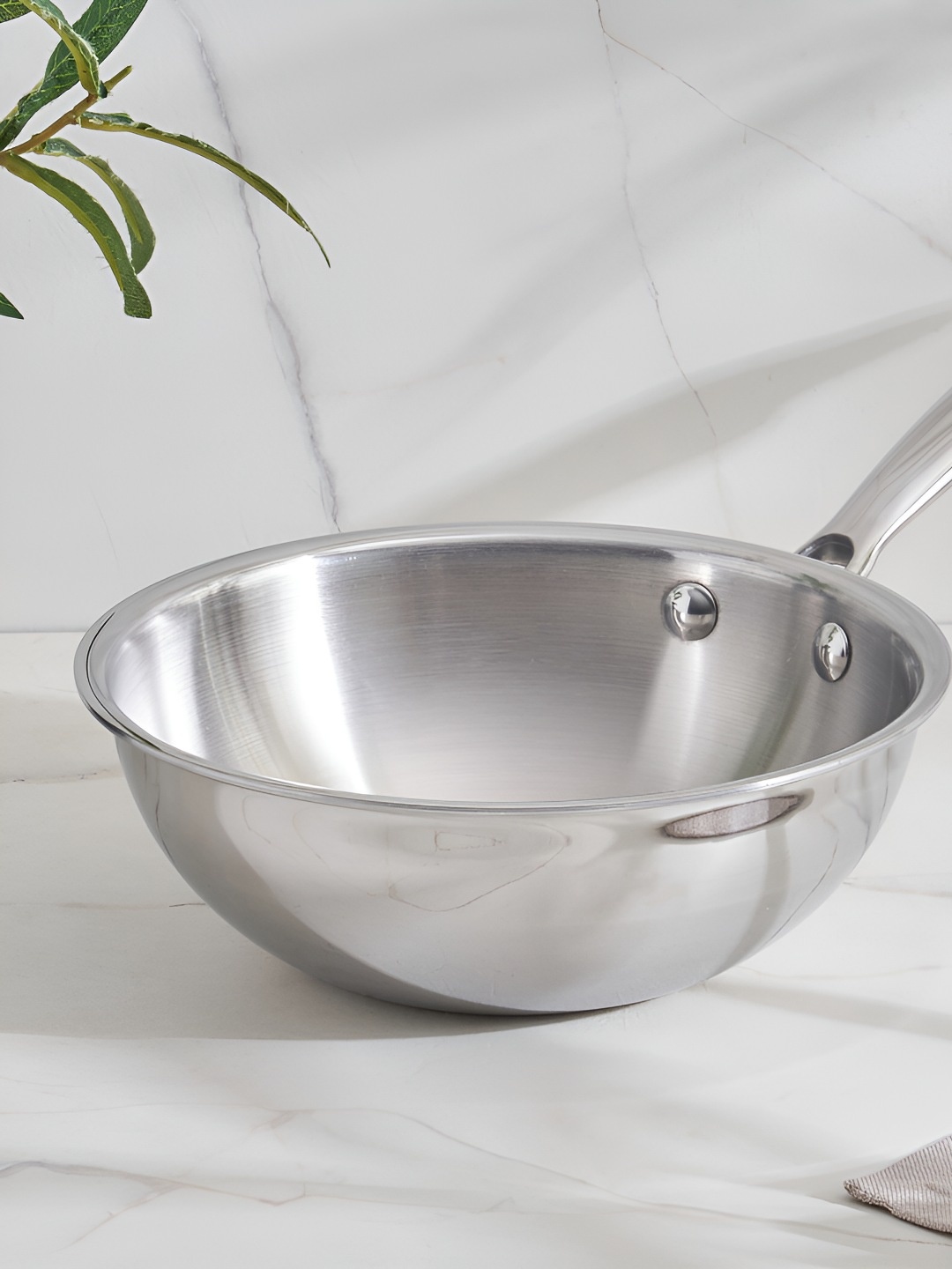 

Home Centre Valeria Carin Silver Toned Triply Stainless Steel Mini Wok 1.3L