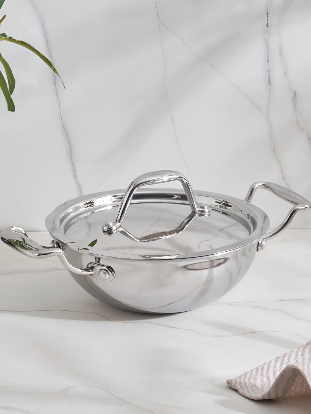 

Home Centre Valeria Carin Silver Toned Stainless Steel Kadhai With Lid