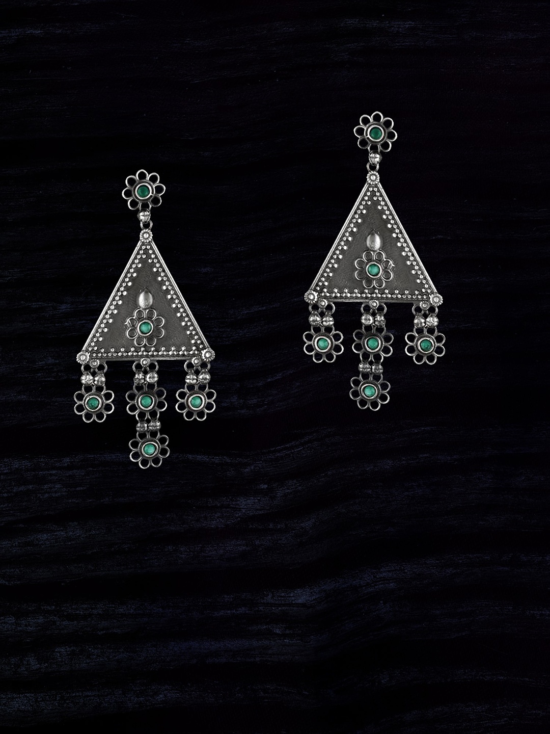 

Adwitiya Collection Silver-Plated Oxidised Stone-Studded Drop Earrings
