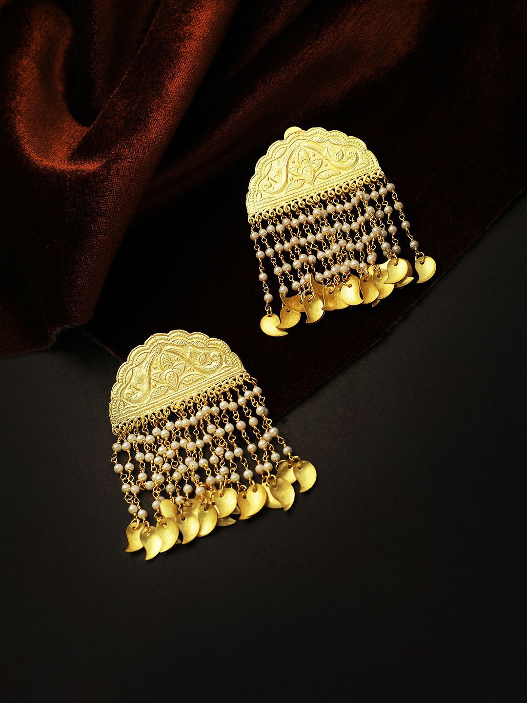 

Adwitiya Collection Gold-Plated Beaded Classic Drop Earrings