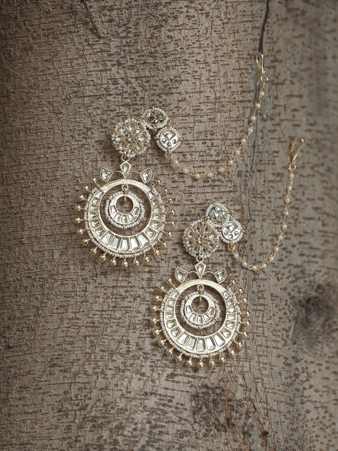 

Adwitiya Collection Gold Plated Stones Studded And Beaded Contemporary Chandbalis