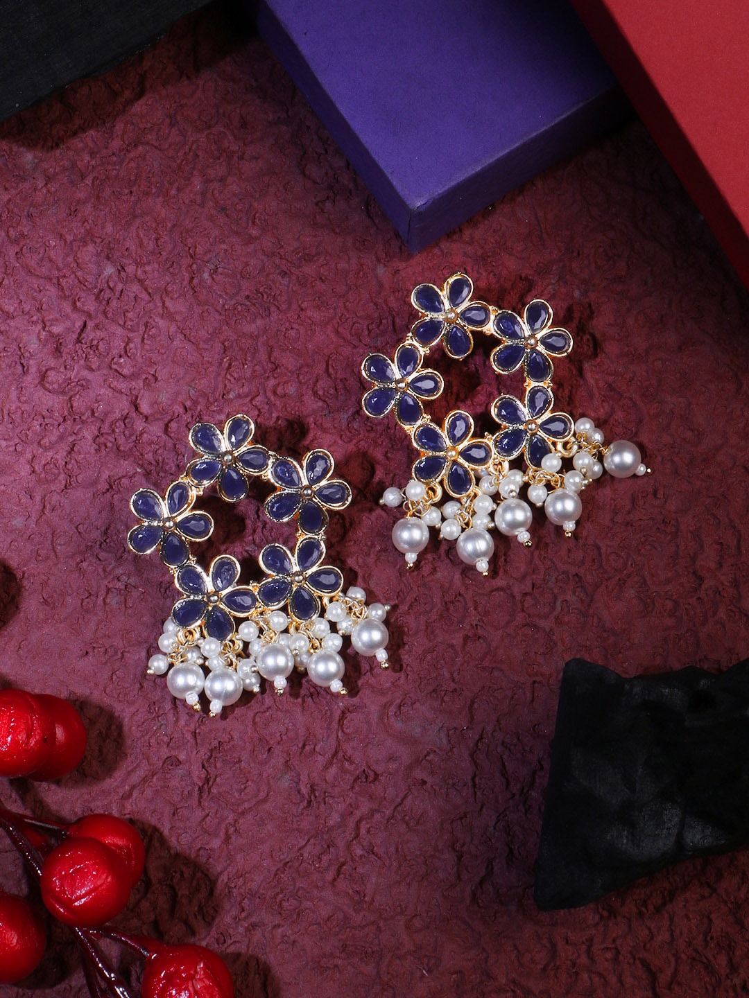 

Adwitiya Collection Gold-Plated Floral Drop Earrings