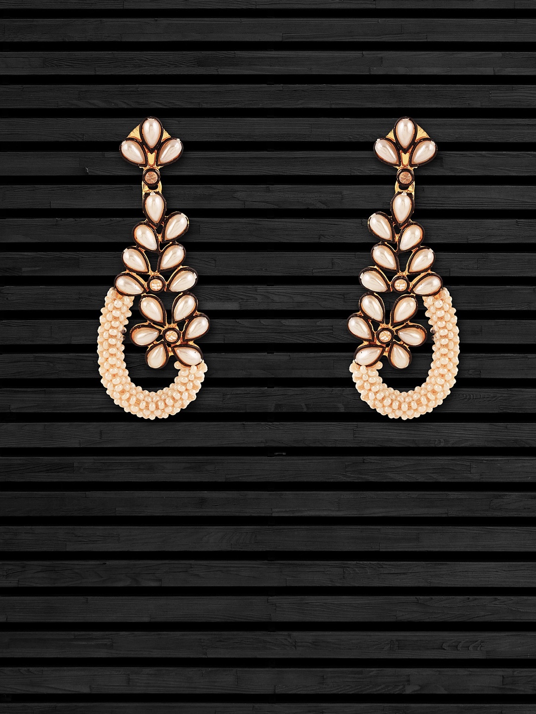 

Adwitiya Collection Gold-Plated Artificial Stones Studded Classic Drop Earrings