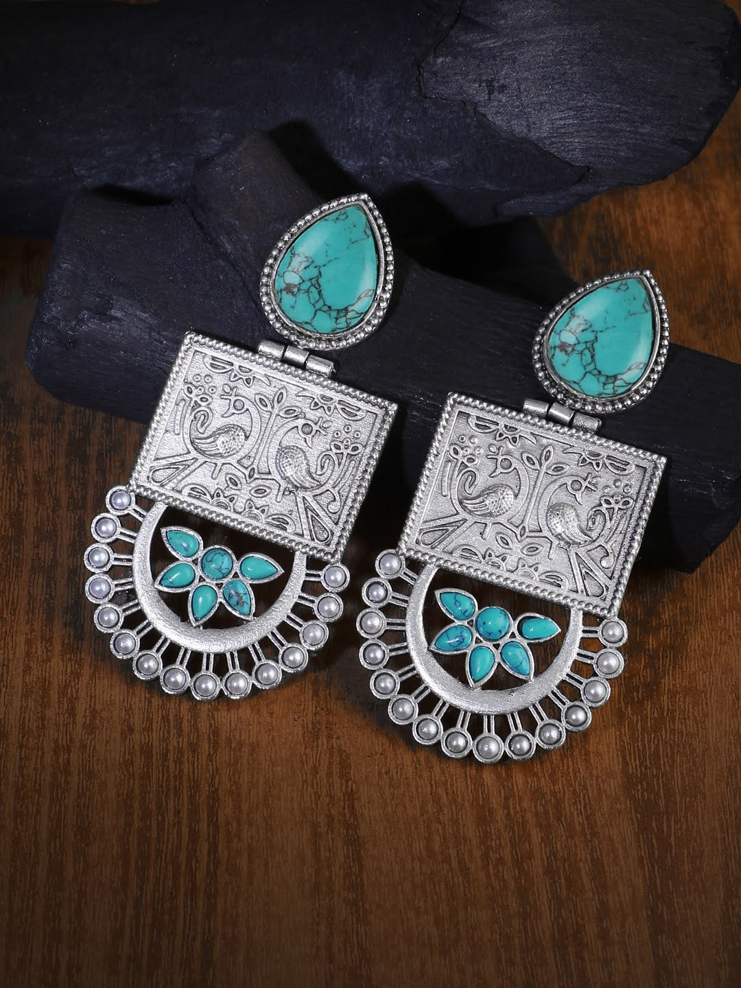 

Adwitiya Collection Gold-Plated Beaded Classic Drop Earrings, Silver