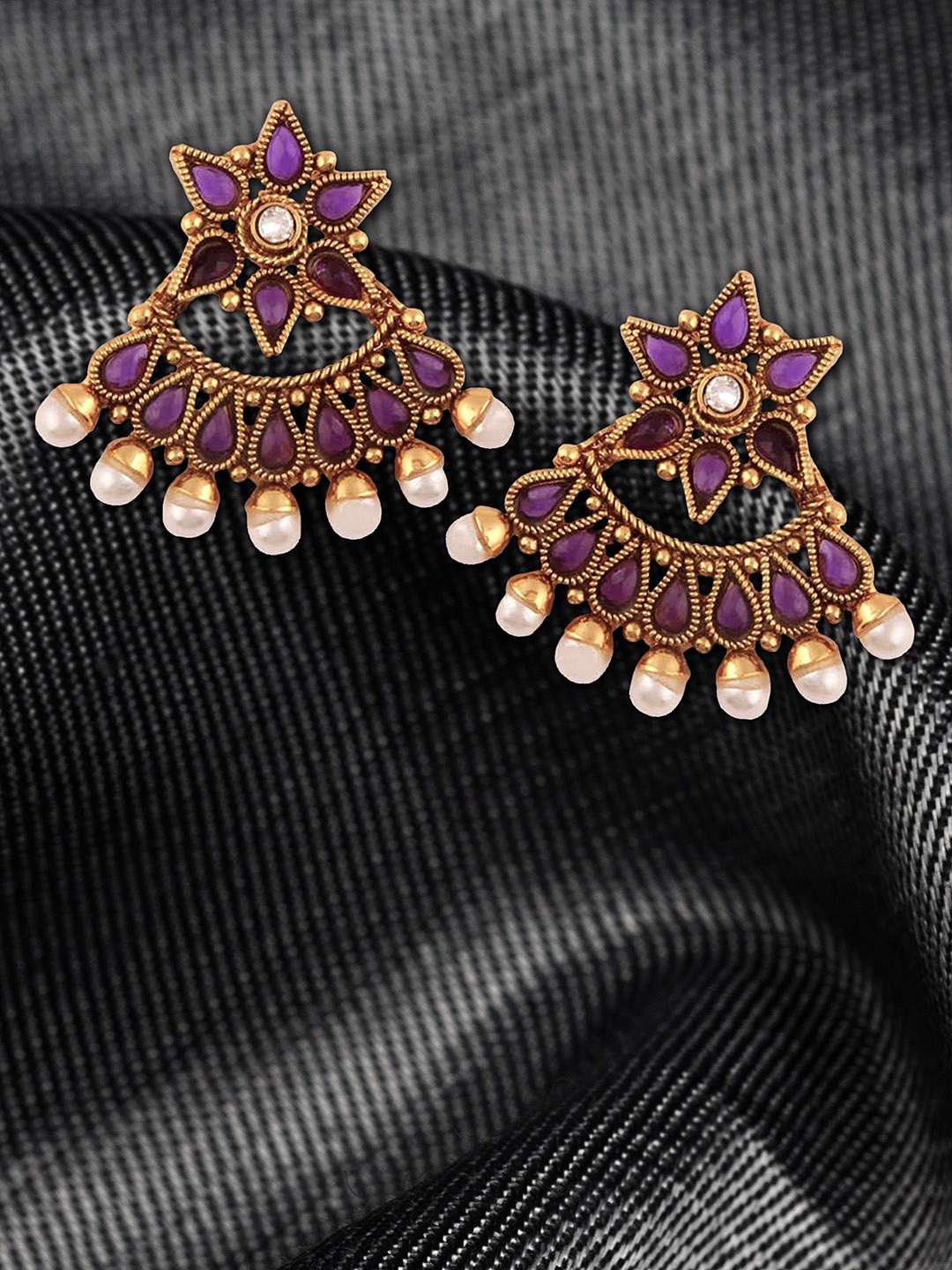 

Adwitiya Collection Gold-Plated Stone Studded Drop Earrings