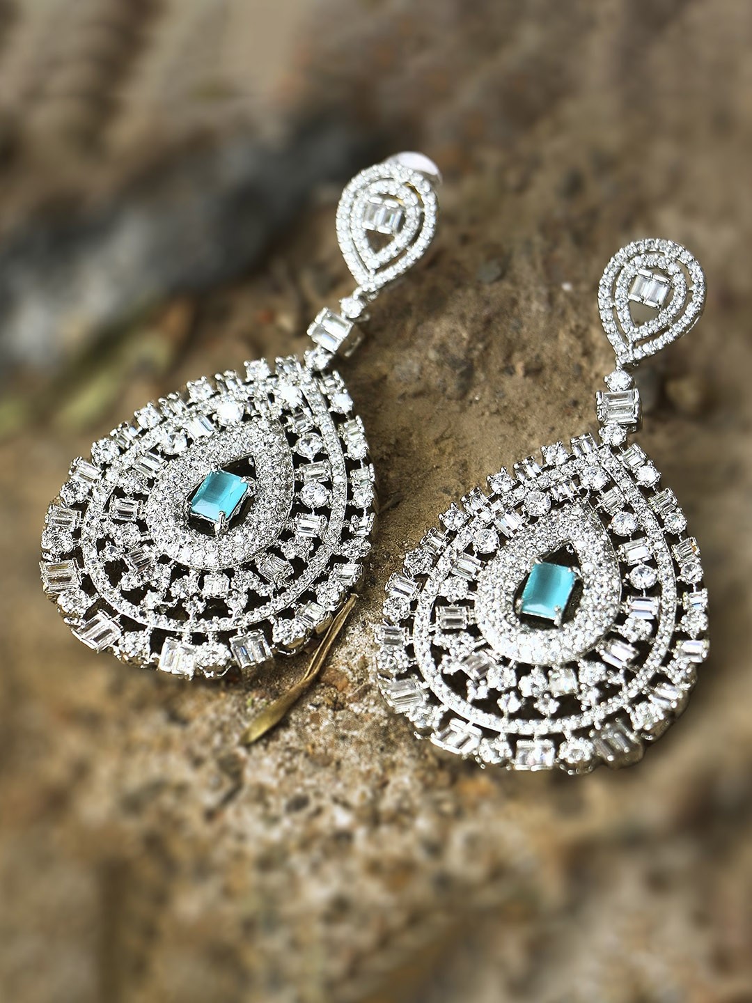 

Adwitiya Collection Rhodium-Plated CZ Stone Teardrop Shaped Drop Earrings, Silver
