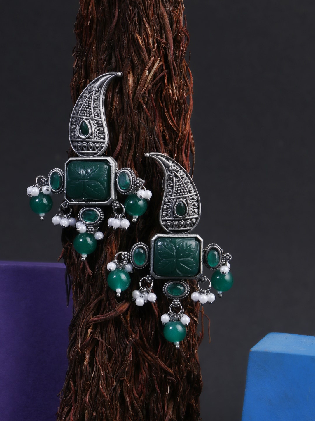

Adwitiya Collection Silver-Plated Paisley Shaped Drop Earrings