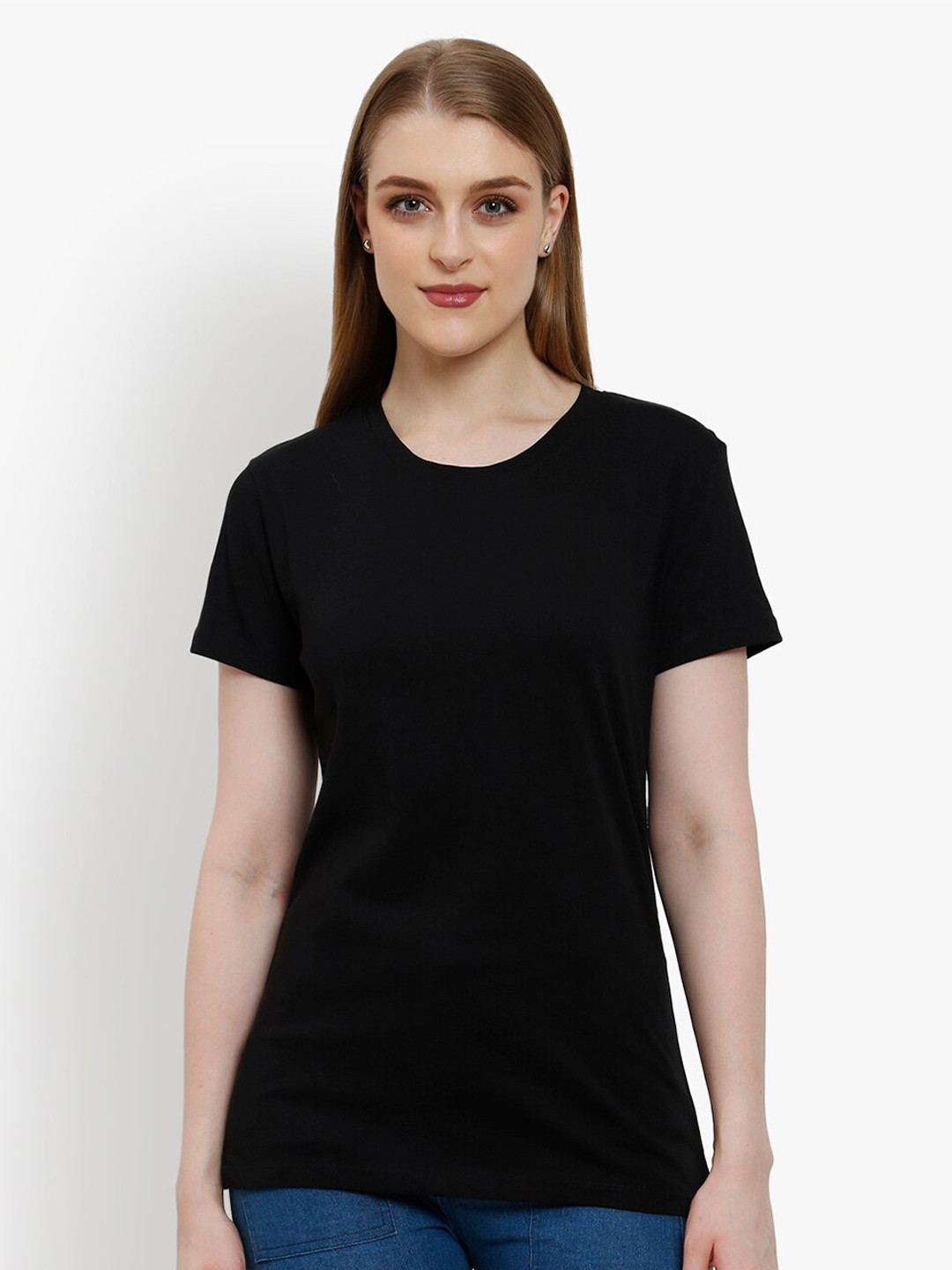 

Unifringe Women Cotton Round Neck T-shirt, Black