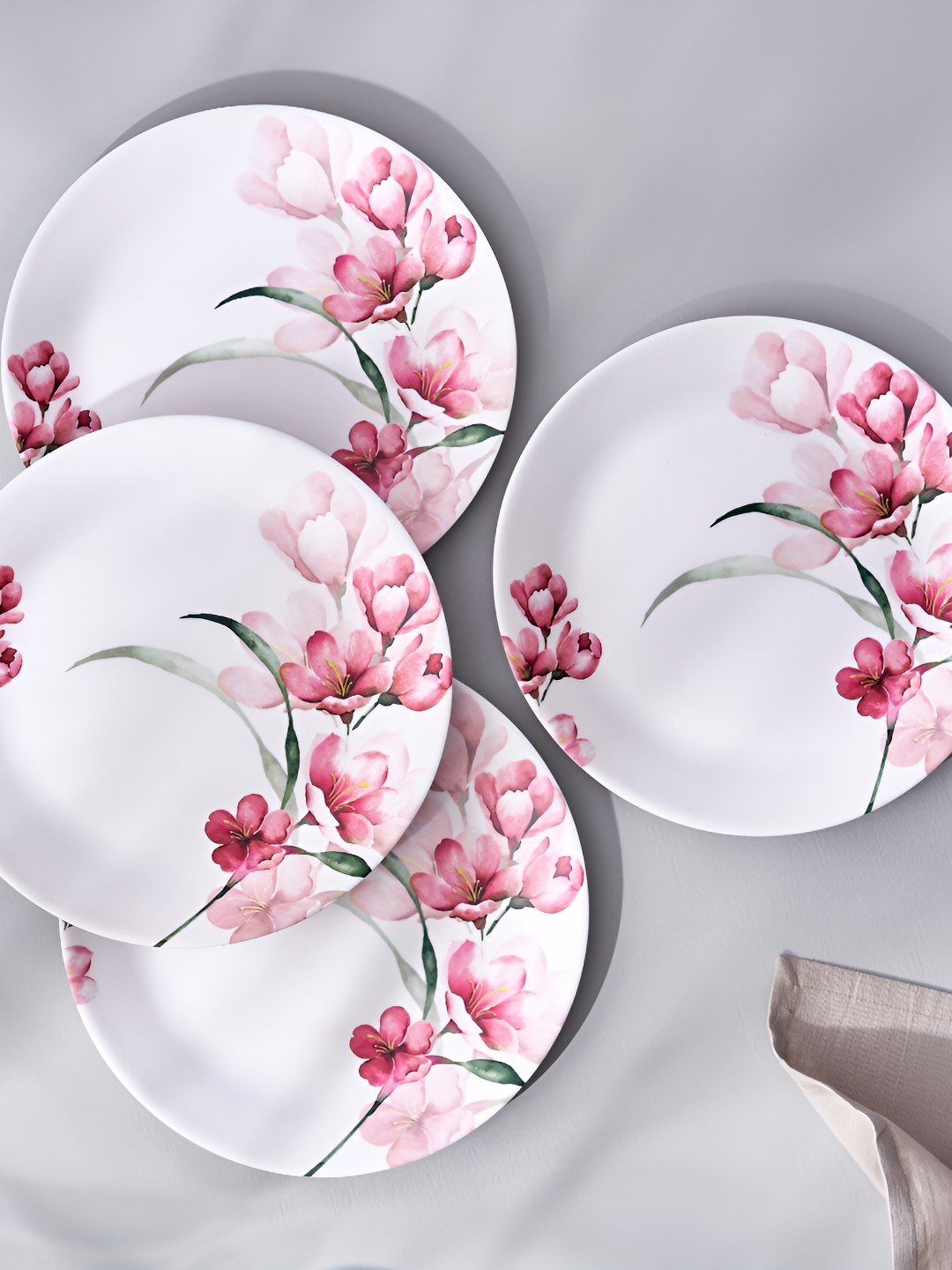 

Home Centre Spinel 4Pcs White & Pink Printed Melamine Dinner Plates