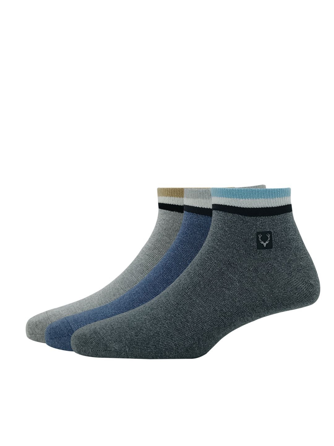 

Allen Solly Men Pack Of 3 Patterned Ankle Length Socks, Grey melange