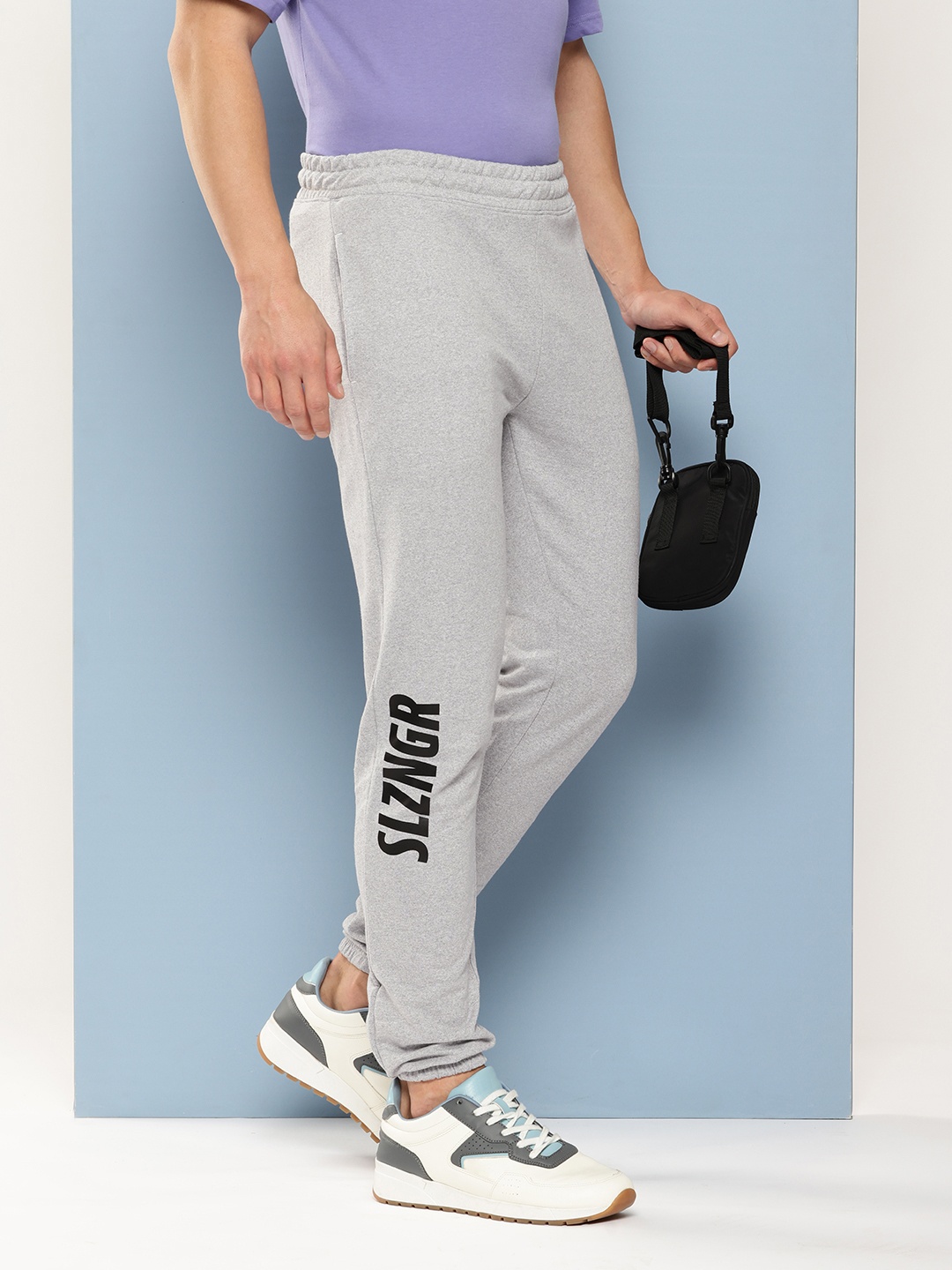 

Slazenger Men Brand Logo Printed Terry Sports Joggers, Grey melange