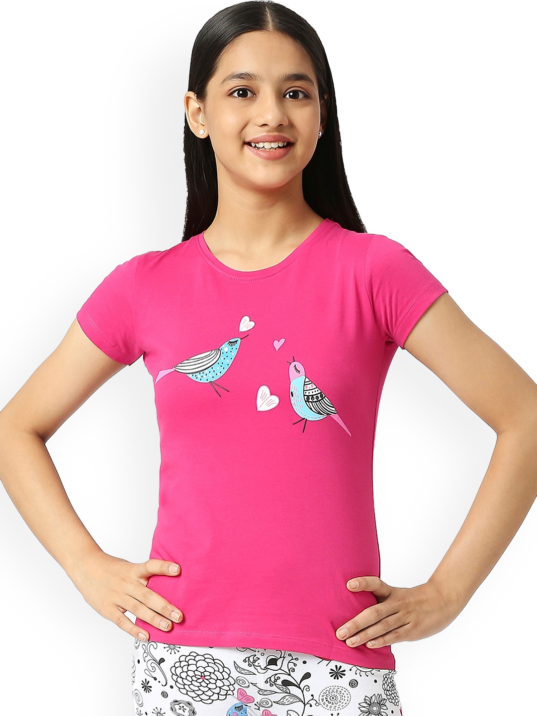 

SINI MINI Girls Graphic Printed Pure-Cotton Lounge T-Shirts, Pink