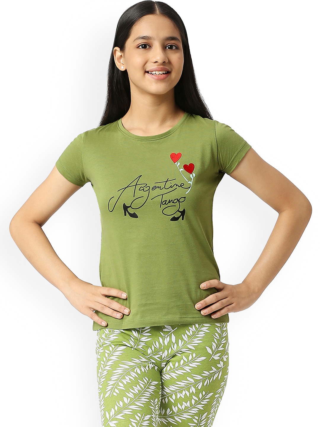 

SINI MINI Girls Graphic Printed Pure-Cotton Lounge T-Shirts, Sea green