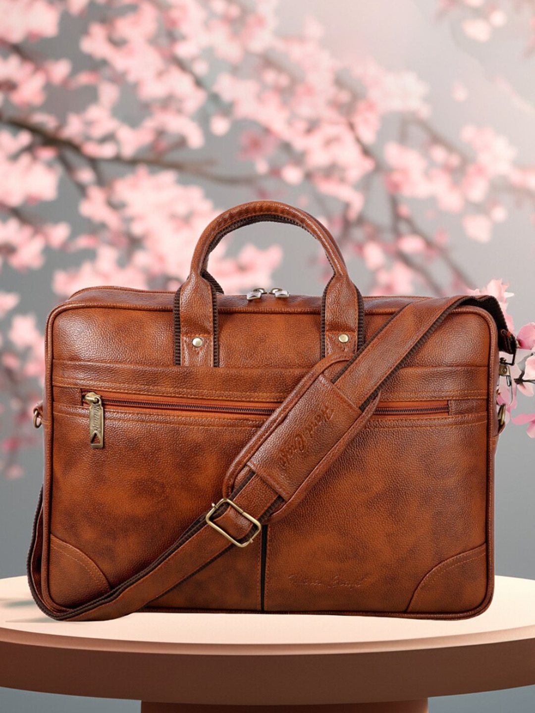 

HARD CRAFT Men Laptop Bag With Detachable Sling Strap, Tan