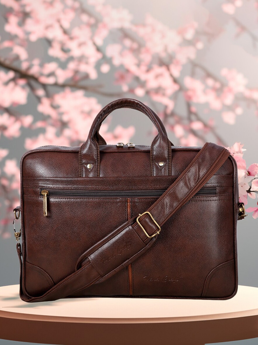 

HARD CRAFT Men Laptop Bag With Detachable Sling Strap, Brown