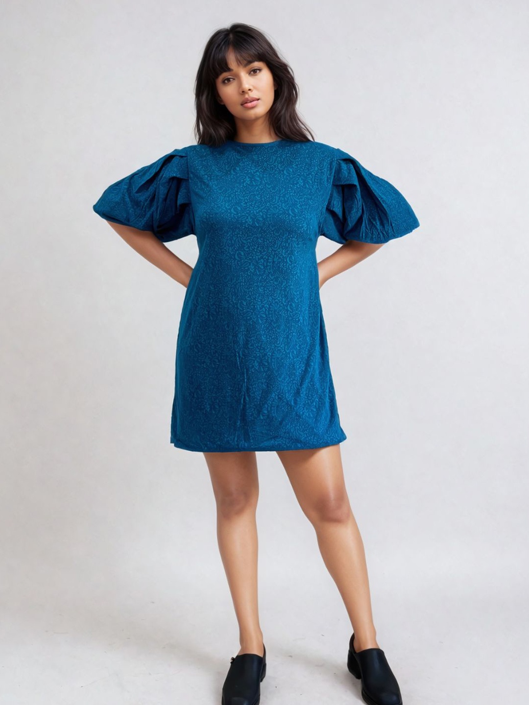 

PEACH & PANDA Floral Print Puff Sleeve A-Line Mini Dress, Blue