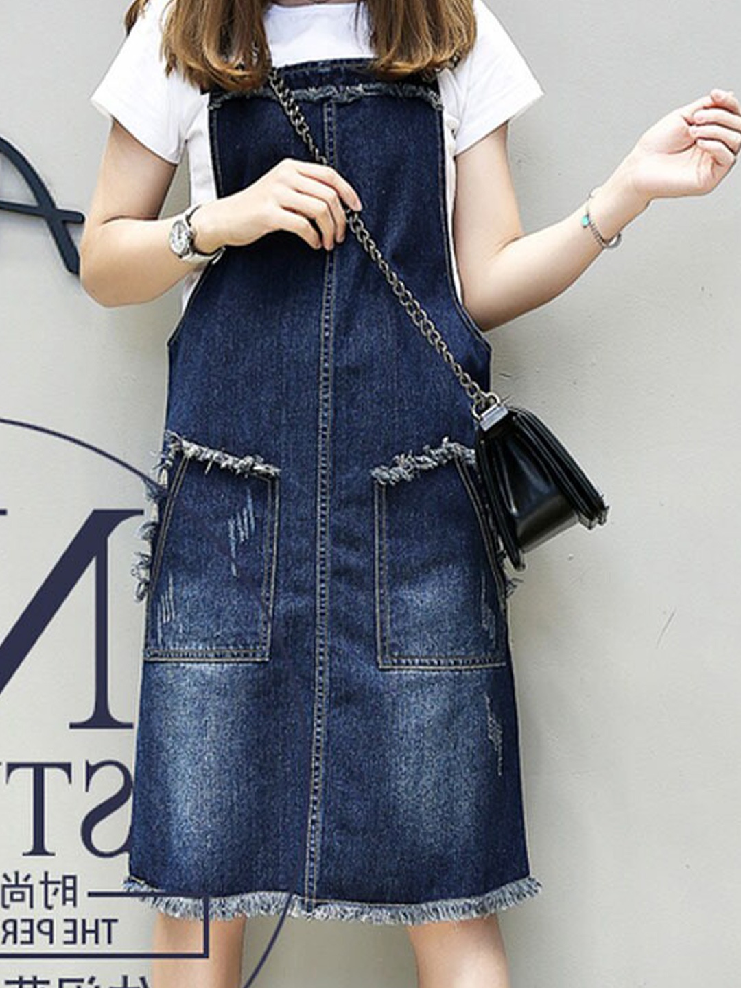 

StyleCast x Revolte Shoulder Straps Pinafore Cotton Dress, Blue