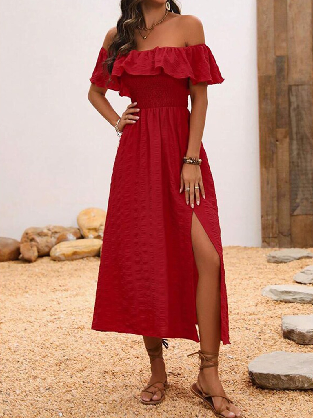 

StyleCast x Revolte Off-Shoulder Flutter Sleeve Maxi Dress, Red