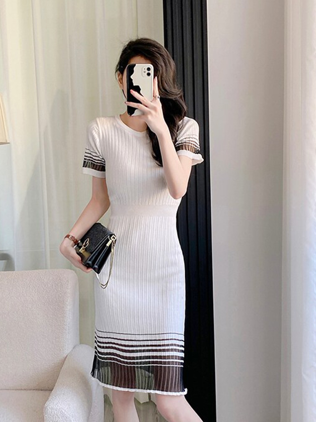 

StyleCast x Revolte White Round Neck Print Sheath Dress