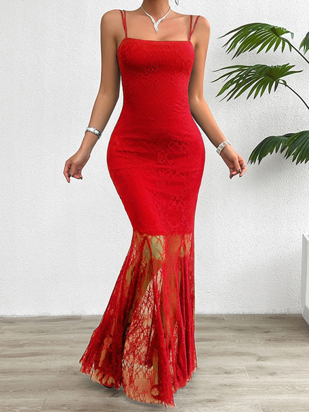 

StyleCast x Revolte Shoulder Straps Sleeveless Bodycon Maxi Dress, Red