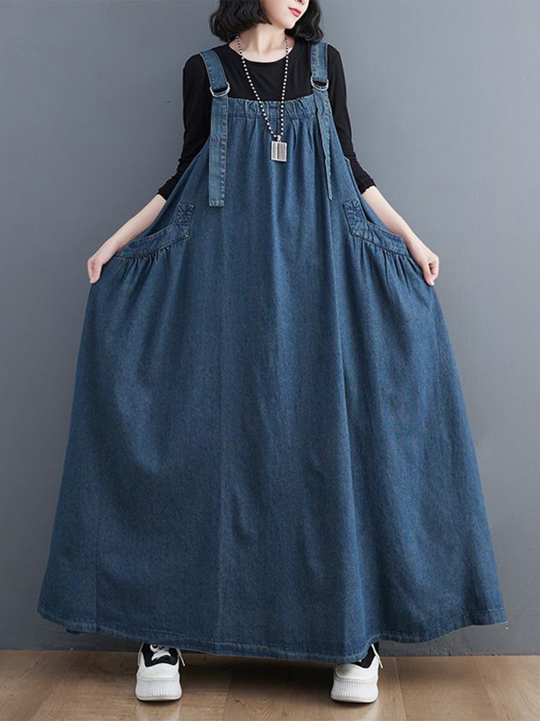

StyleCast x Revolte Shoulder Straps Cotton Maxi Dress, Blue