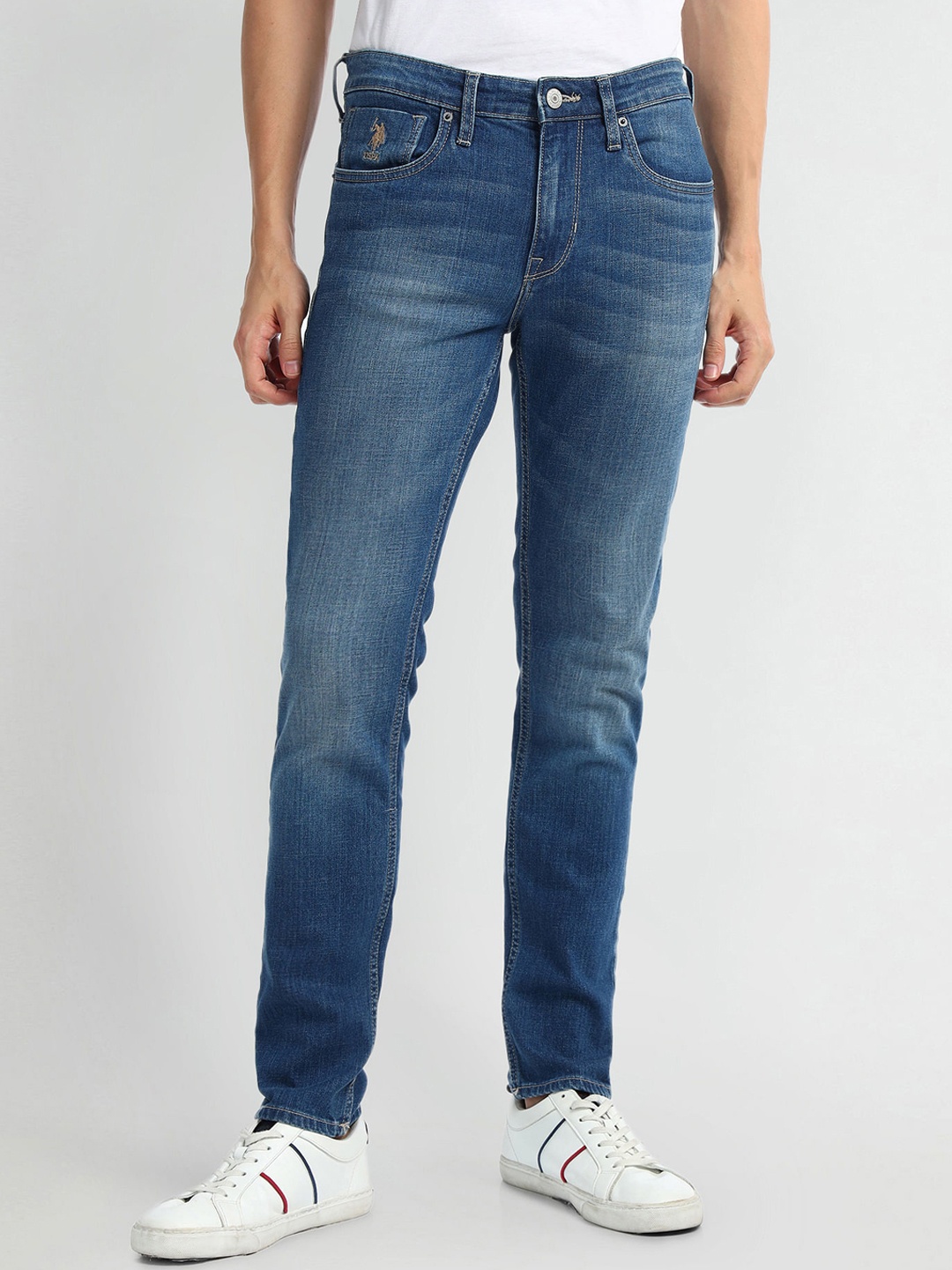 

U.S. Polo Assn. Denim Co. Men Clean Look Skinny Fit Light Fade Stretchable Jeans, Blue