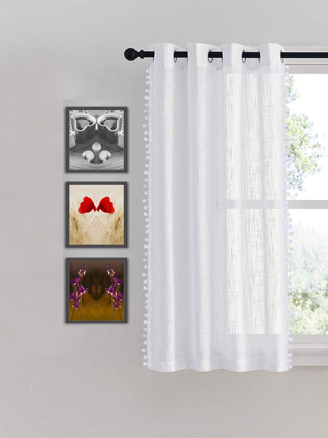 

HOMEMONDE White Sheer Cotton Self Design Window Curtain