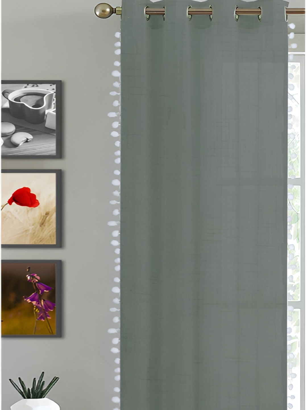 

HOMEMONDE Grey & White Cotton Eyelet Sheer Window Curtain