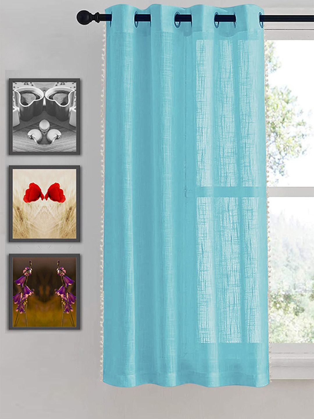 

HOMEMONDE Blue & White Cotton Sheer Window Curtain